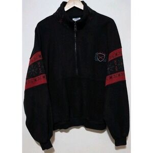 Fahrenheit Zip Pullover Vail Embroidered Fleece Sweatshirt M Black Vintage Thick